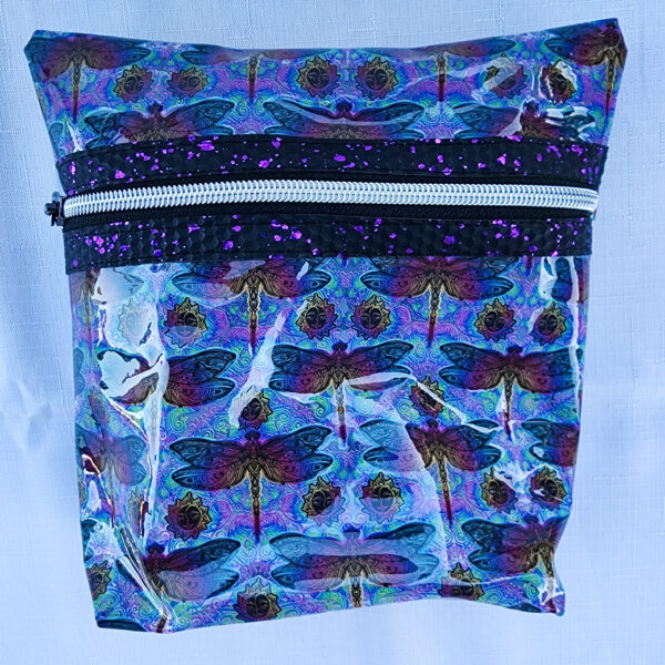 Clear Vinyl Pouch - Dragonflies - Black and purple flecks