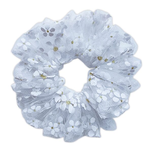 Scrunchie - White Mesh Flowers