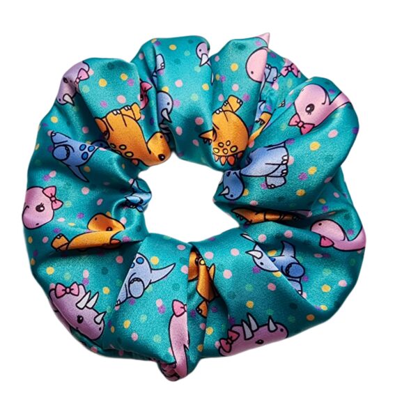 Scrunchie - Dinosaur teal dots